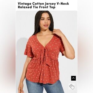 Vintage Cotton Jersey V-Neck Relaxed Tie Front Top